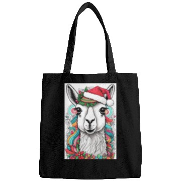 Discover Funny Cute llama with Christmas Hat Bags