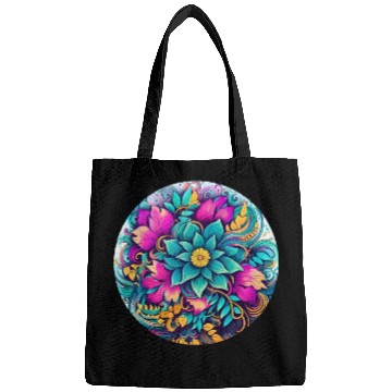 Discover Botanical Neon Floral Circle Design Bags