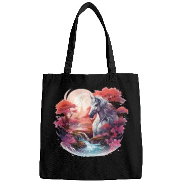 Discover Joyful unicorn scene with a smiling unicorn Bags