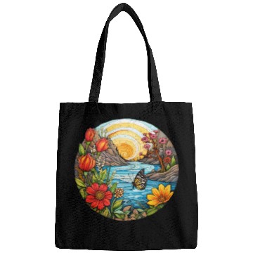 Discover Sunset Whorls over Serene River Bags
