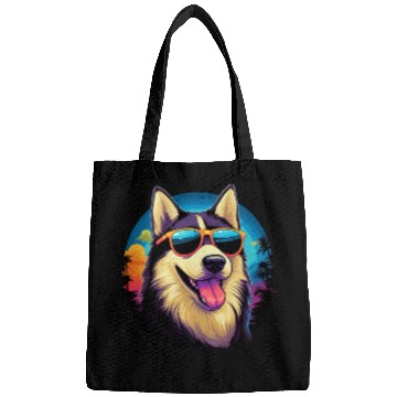 Discover Retro Wave Husky Dog Bags