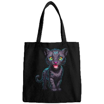 Discover A Cartoonish Black Leopard in a Playful Pose Bags