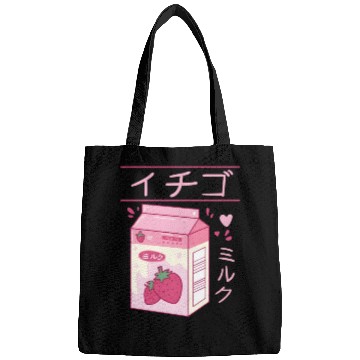 Discover Japanese Strawberry Milk Drink Kawaii Kanji Vaporw Bags