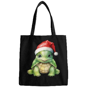 Discover cute green sea turtle wearing a Santa hat Bags