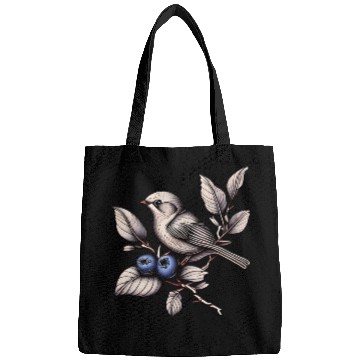 Discover Bird on a Blueberry Branch Bags