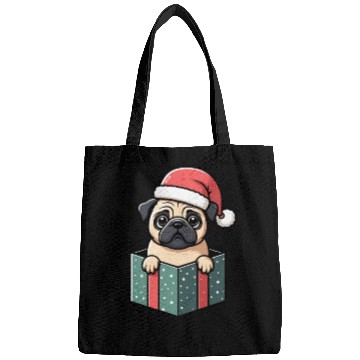 Discover Pug In Present Dog Christmas Festive Santa Hat Bags