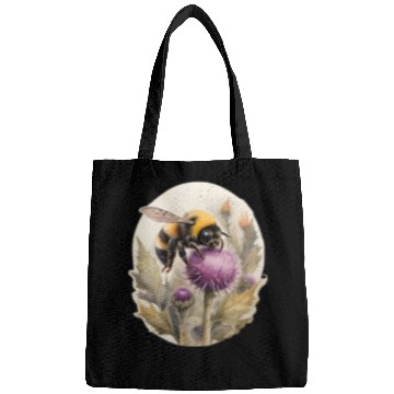 Discover Bumblebee on thistle watercolor Bags