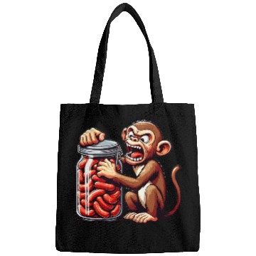 Discover Frustrated monkey with sausage jar Bags