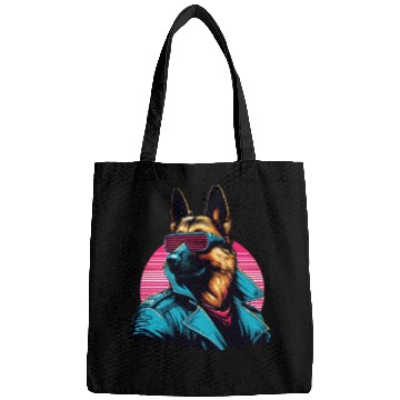 Discover Funny trendy german shepherd cyber retro portrait Bags