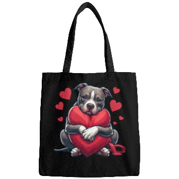Discover Cute Pitbull Holding a Heart Cartoon Bags