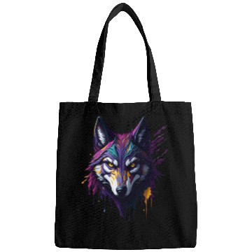 Discover Wolf with paint splatters on it's face Bags