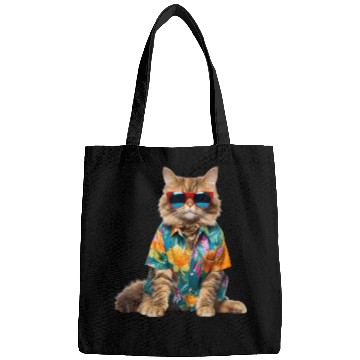 Discover cool cat sitting relaxing wearing summer clothes Bags