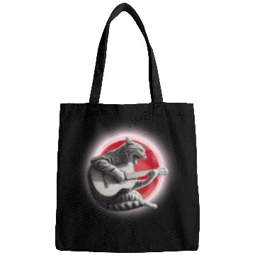 Discover Rock Cat Playing Guitar Bags under the red moon