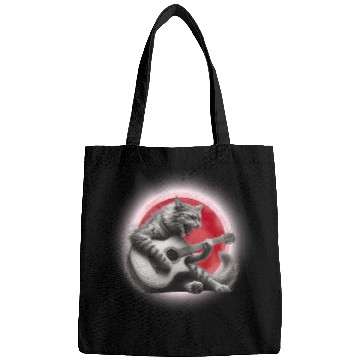 Discover Rock Cat Playing Guitar Bags under the red moon