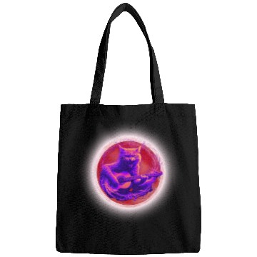 Discover Rock Cat Playing Guitar Bags under the red moon