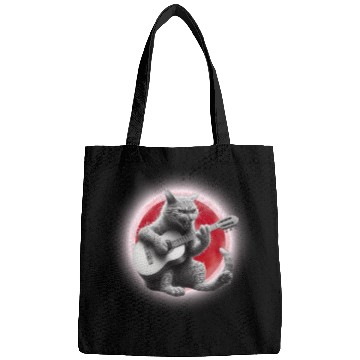 Discover Rock Cat Playing Guitar Bags under the red moon