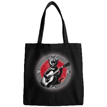 Discover Rock Cat Playing Guitar Bags under the red moon