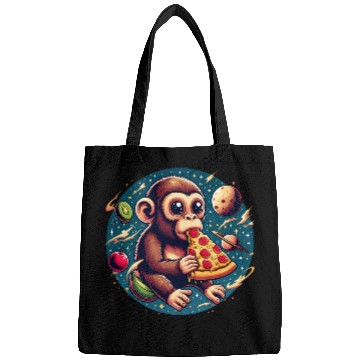 Discover Space monkey enjoys pizza Bags
