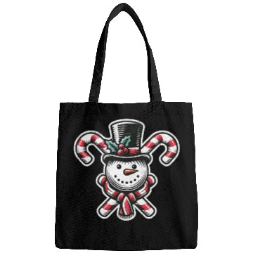 Discover Candy Cane Cheer - snowman with Top Hat design Bags