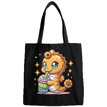 Discover Kawaii Sea Horse Enjoys Bubble Tea Sea Animal Boba Bags