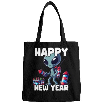 Discover Festive alien with New Year greetings Bags