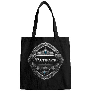 Discover SILVER BLACK PATIENCE TEXT AI GENERATED Bags