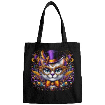 Discover Mardi Gras cat with hat and glasses Bags