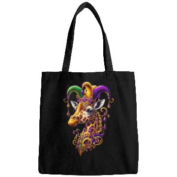 Discover Mardi Gras giraffe with fool's hat Bags