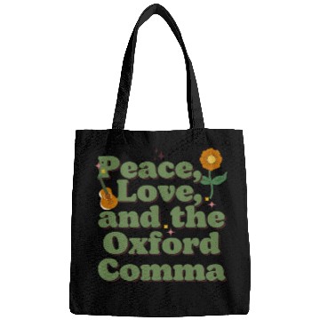Discover Funny Oxford Comma Peace Love and the Oxford Comma Bags