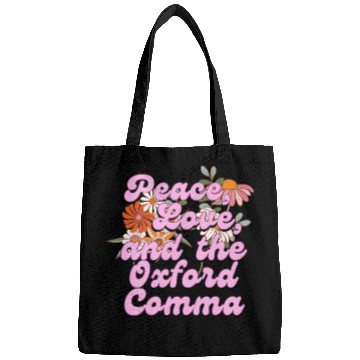 Discover Funny Oxford Comma Peace Love and the Oxford Comma Bags