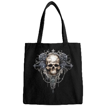 Discover Gothic Art Print with Skull and Roses Bags