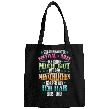 Discover Party saying doctor at festival Bags
