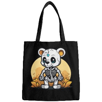 Discover Cute Skeleton Bear Illustration Bags