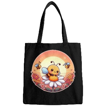 Discover cute kawaii bee on flower Bags