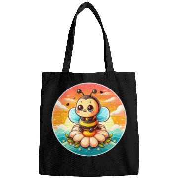 Discover cute kawaii bee on flower Bags