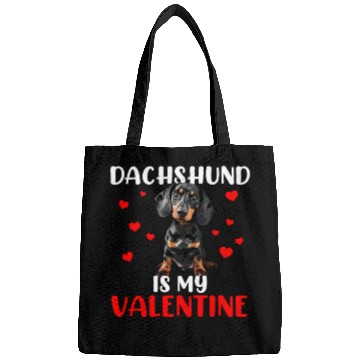 Discover dachshund is my valentine, dog valentines Bags