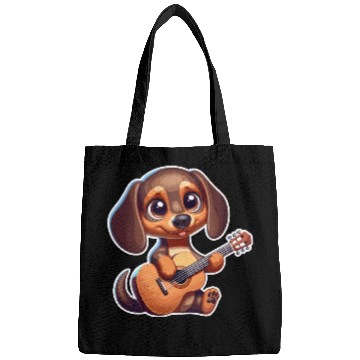 Discover Cute Dachshund playing Guitar Bags
