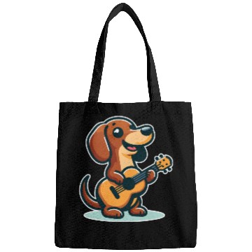 Discover Cute Dachshund playing Guitar Bags