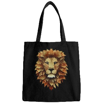 Discover Autumn Majesty: Lion Surrounded by Falling Leaves Bags