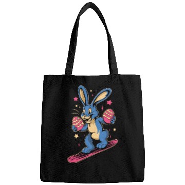 Discover Easter Bunny on a snowboard with Easter eggs Bags