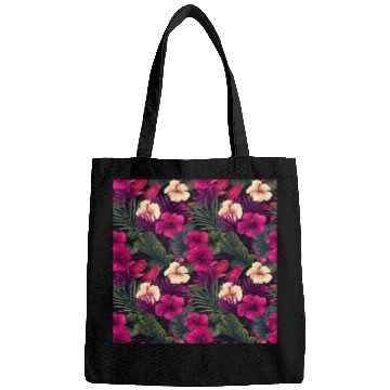 Discover Tropical Pink Flowers Leaves Pattern Bags