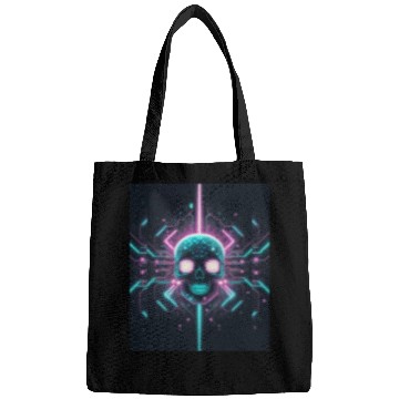 Discover Retro neon cyberpunk pixelated skull Bags