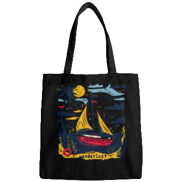 Discover Wanderlust Sailing Boat in The Sea Colorful Print Bags