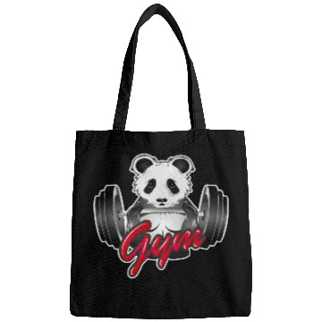 Discover Bodybuilder panda bear with barbell in the gym Bags