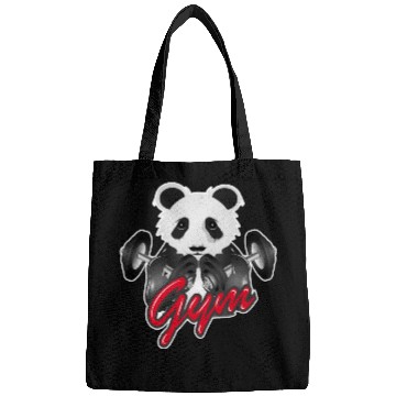 Discover Bodybuilder panda bear with barbell in gym Bags