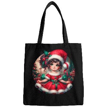 Discover Santa Claus Girl Illustration Funny Christmas Bags