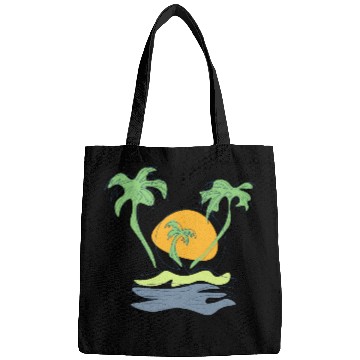 Discover Outline beach scenery with palm trees island Bags