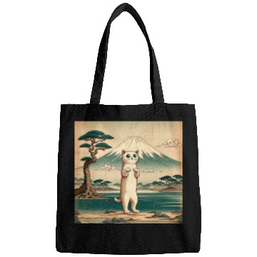 Discover Mt. Fuji Kitten Papyrus Scroll Retro Japanese Art Bags