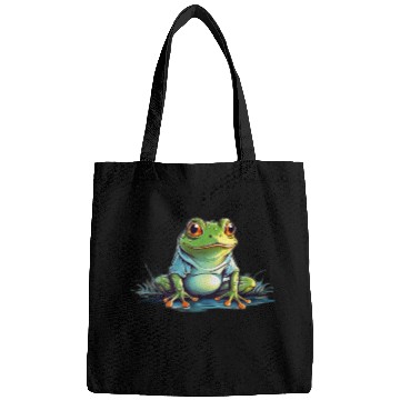 Discover Whimsical frog cartoon fantasyinspired style Bags