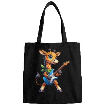 Discover A cool giraffe playing guitar musician Bags